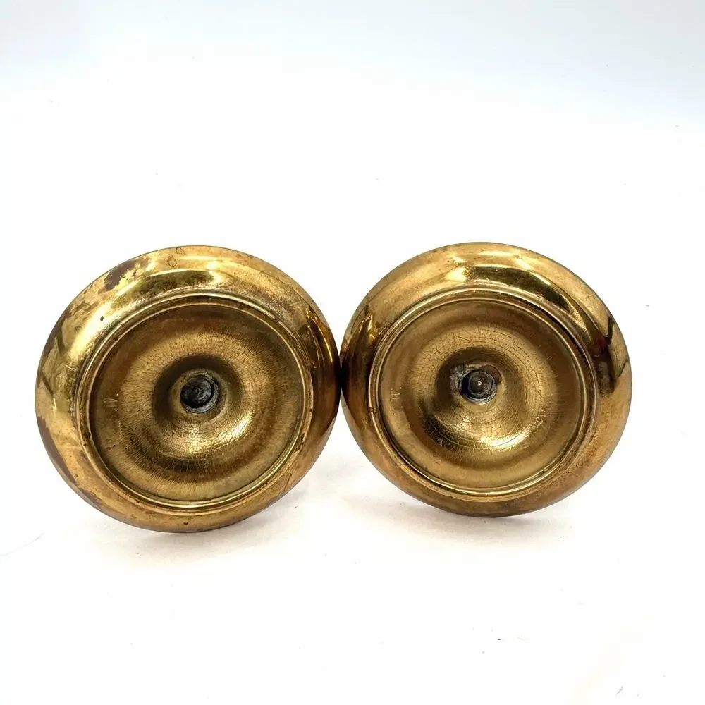 Vintage Brass Taper Candlestick Holders Pair Set Round with Character
